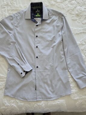 White Micro-Geo Print Dress Shirt